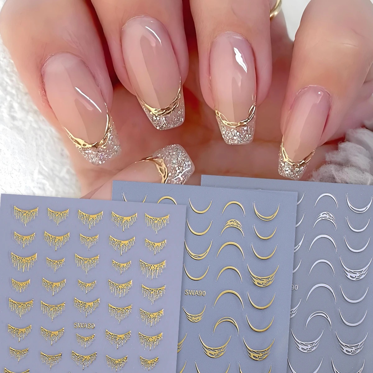 Nail Art Maroon - 1pcs 3D Sparkle Gilding French Tassel