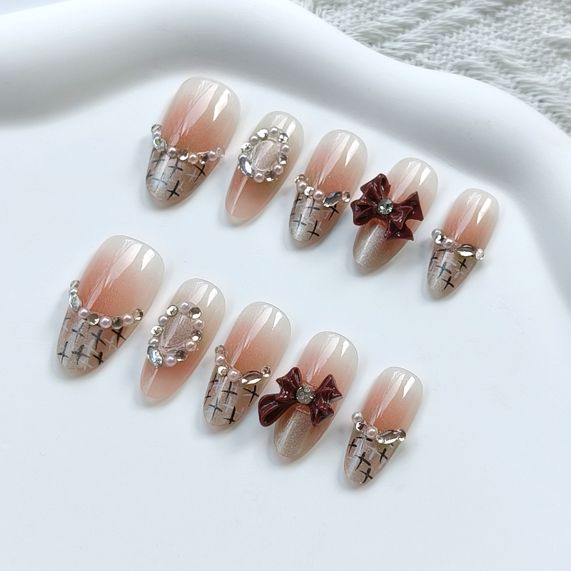 Nail Art Elegan - 10 Pcs French Style Cute Diamond-encrusted