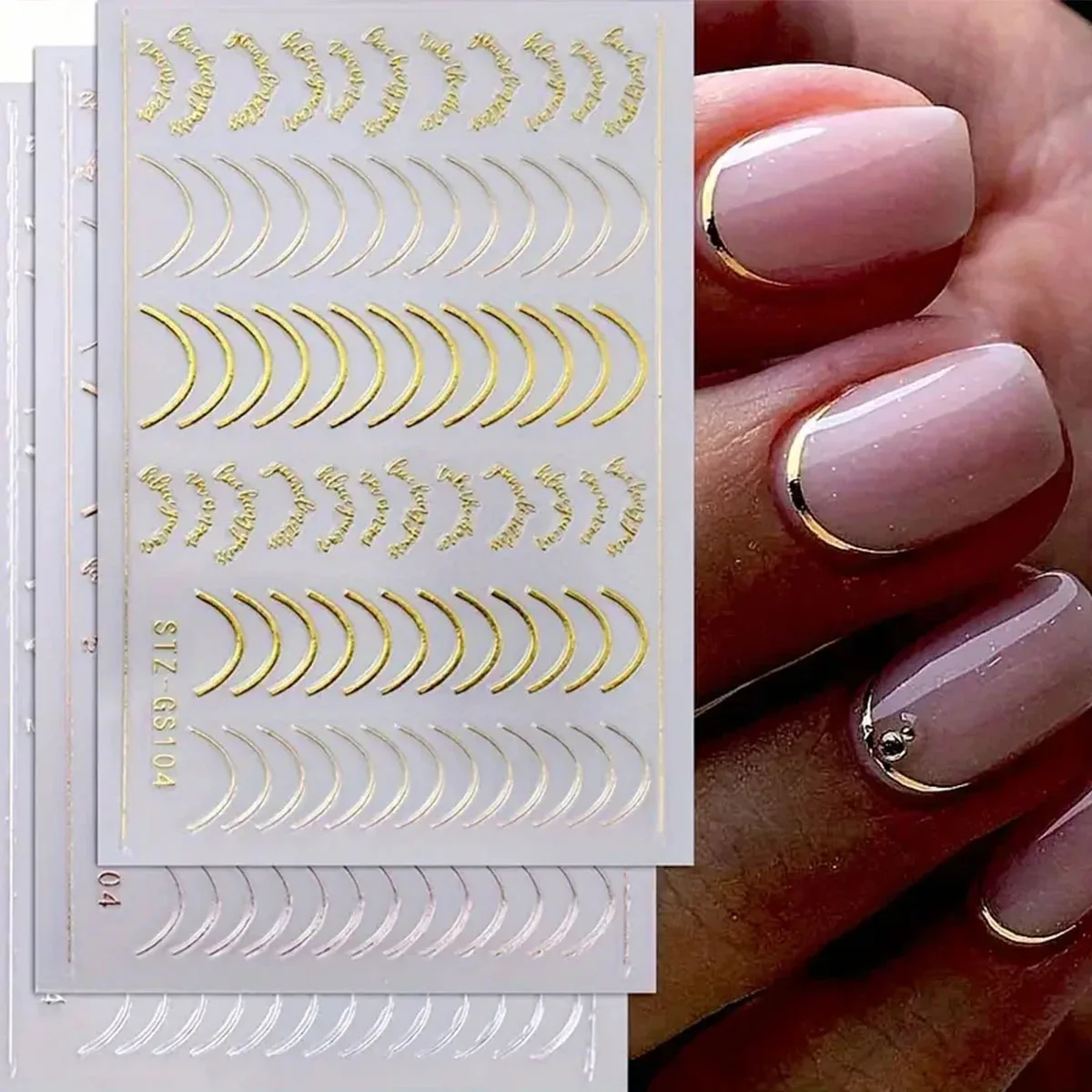 Nail Art Rose Gold - 3pcs/set 3D Simple Lines Nail Stickers