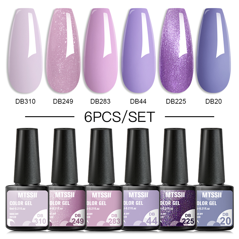 Nail Art Overlay - 6Pcs/Set Glitter Purple Series Gel Nail