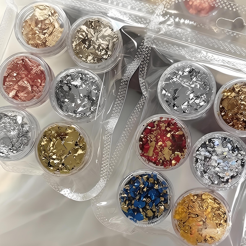Nail Art Rose Gold - 6PCS Rose Gold Silver Irregular Foil