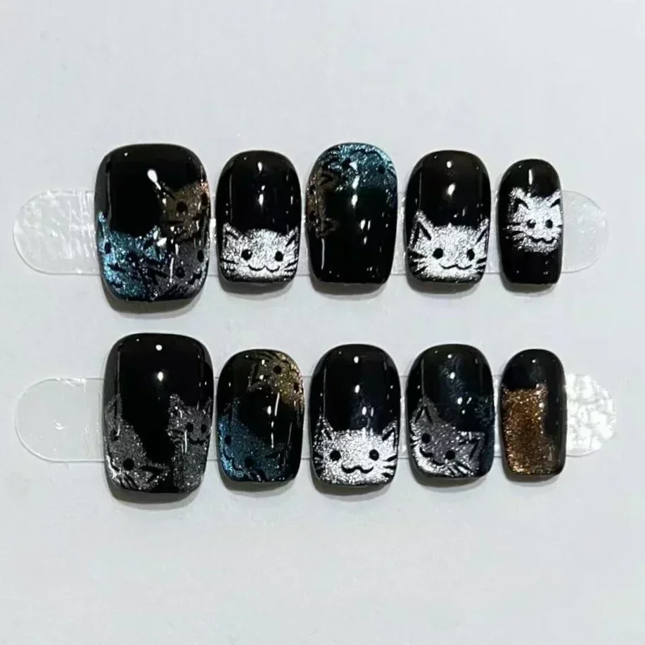 Nail Art Eye Cat - 10pcs Black Cute Cat Handmade Press