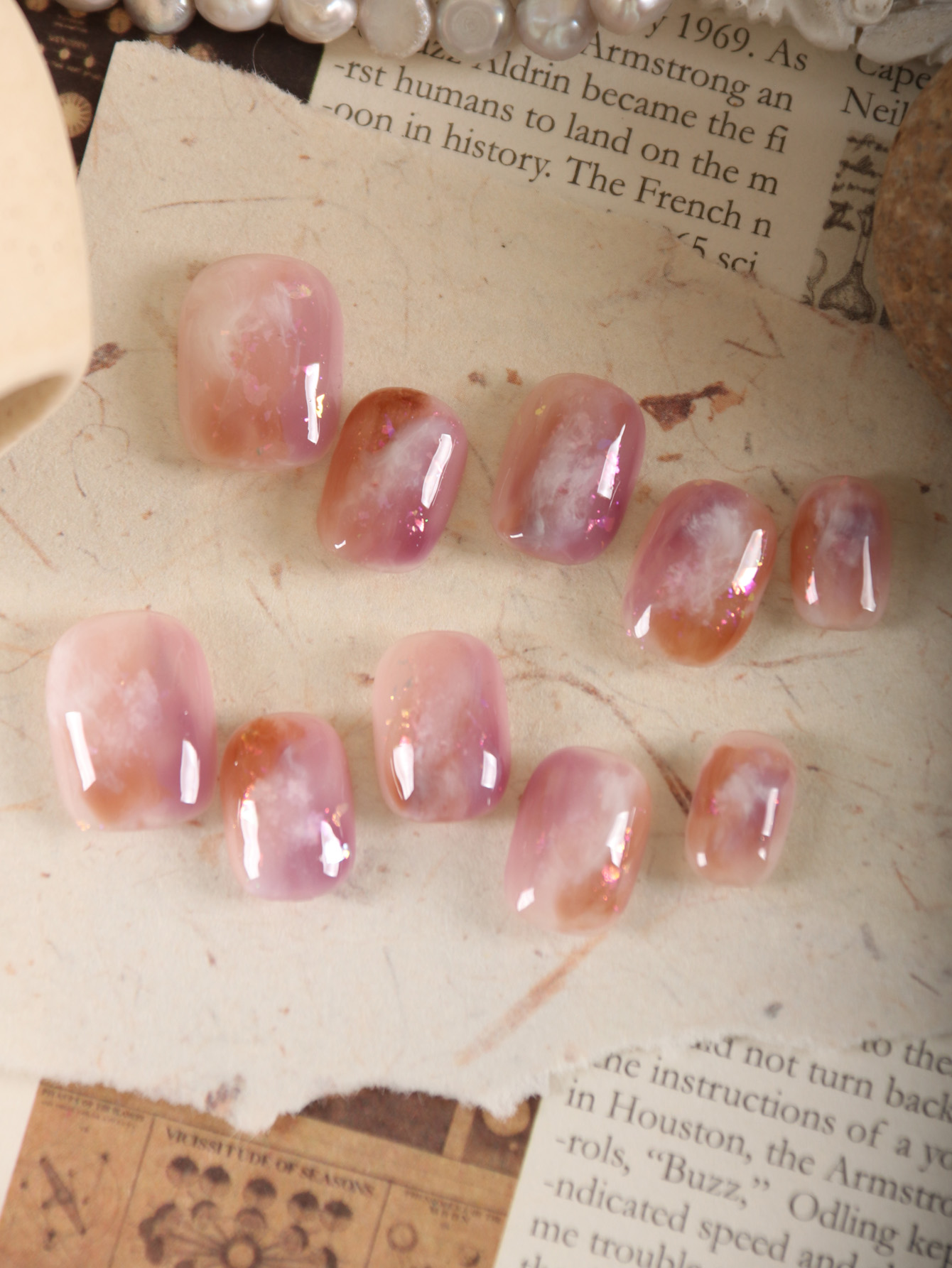 Nail Adhesive Tab - 10Pcs Press on Nails Short Pink