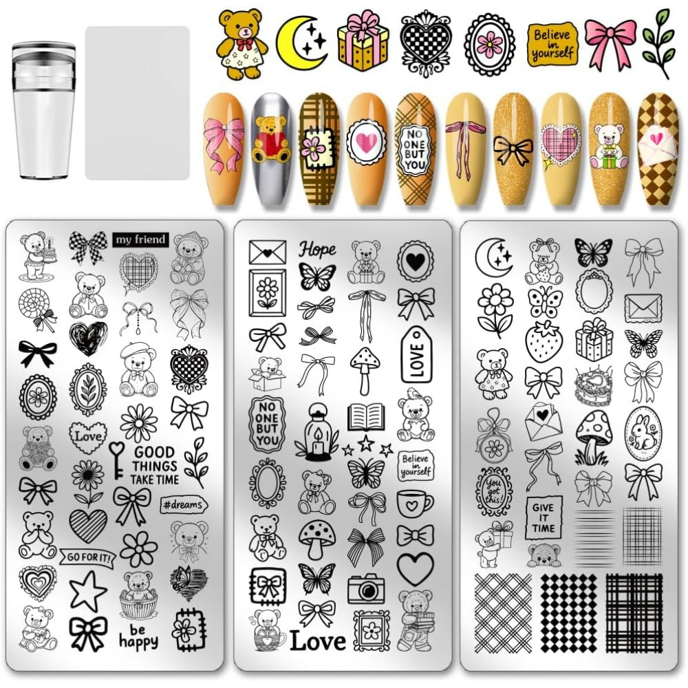 Nail Art Inspo - 3pcs Cute Bear Nail Stamping Plates