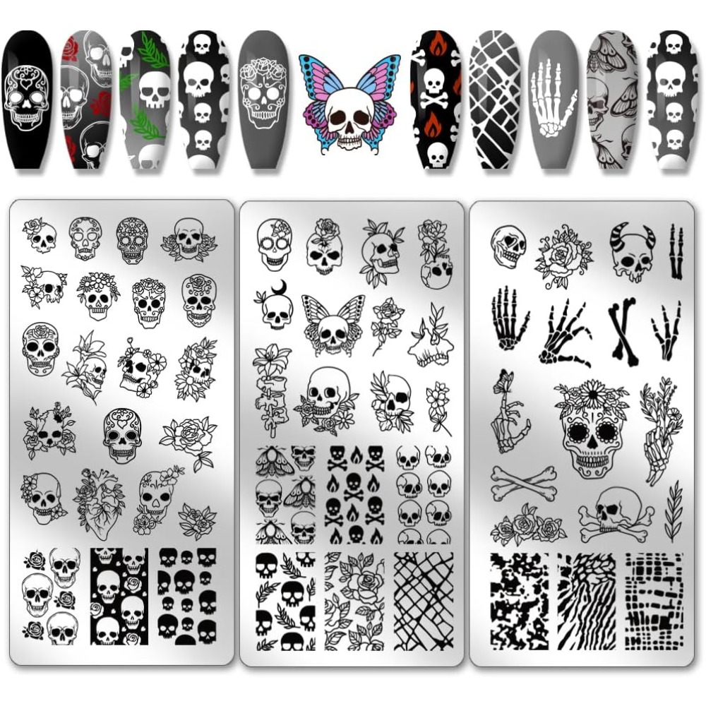 Nail Art Inspo - 3pcs Gothic Skull Nail Stamper 58