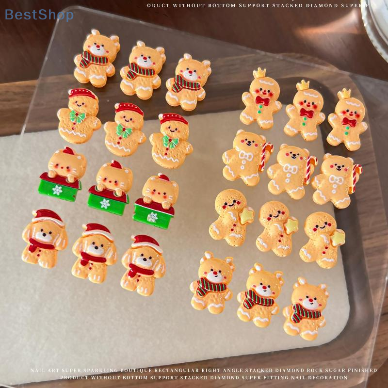 Nail Art For Men - 10PCS Kawaii Christmas Gingerbread Man Elk