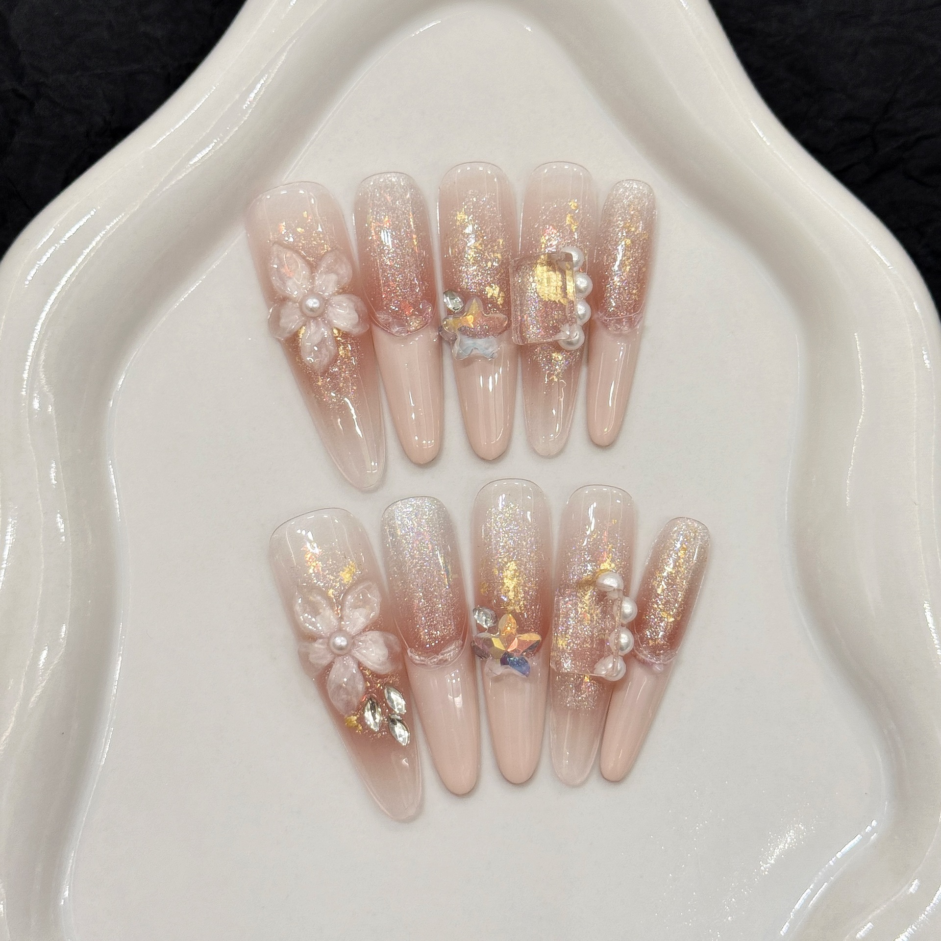 Nail Art Inspo - 10pcs Pure Hand Pressed Stiletto Nail