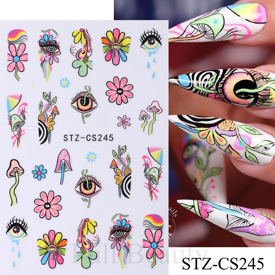 9pcs Evil Eye Flower Nail Stic - đánh giá và giá Nail Art Maroon