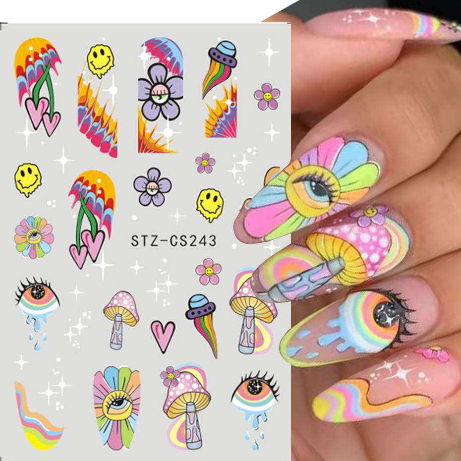 9pcs Evil Eye Flower Nail Stic - đánh giá và giá Nail Art Maroon