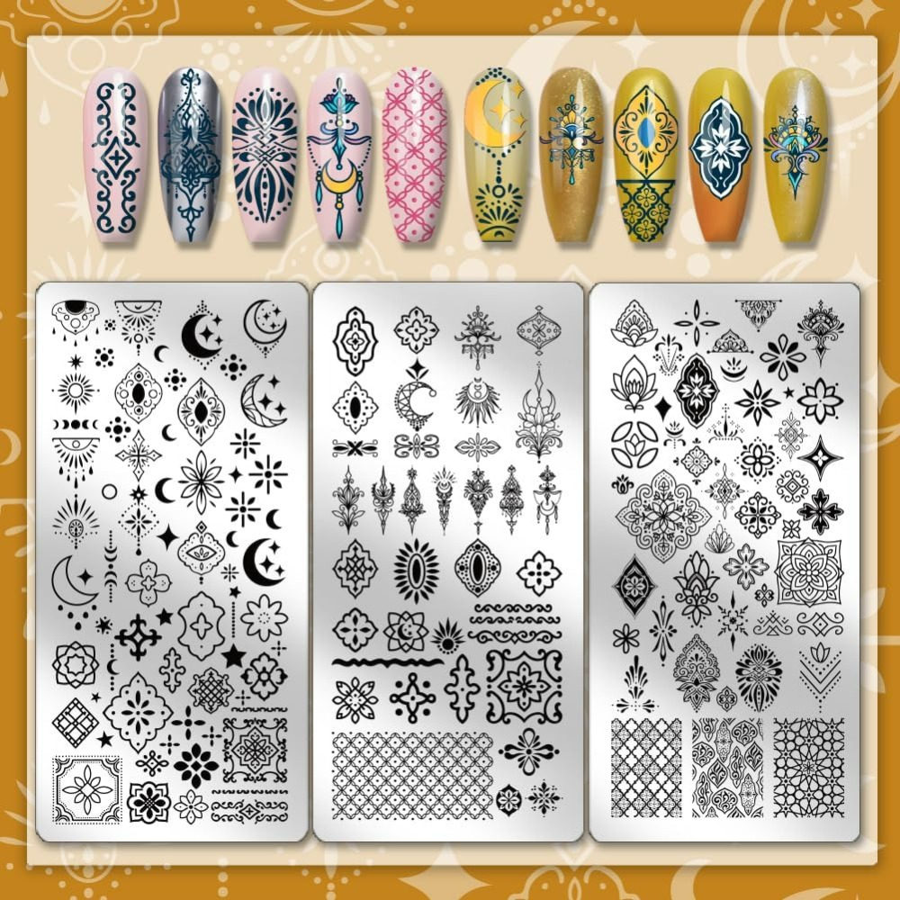 3pcs Vintage Totem Nail Stampi - đánh giá và giá Nail Art Inspo