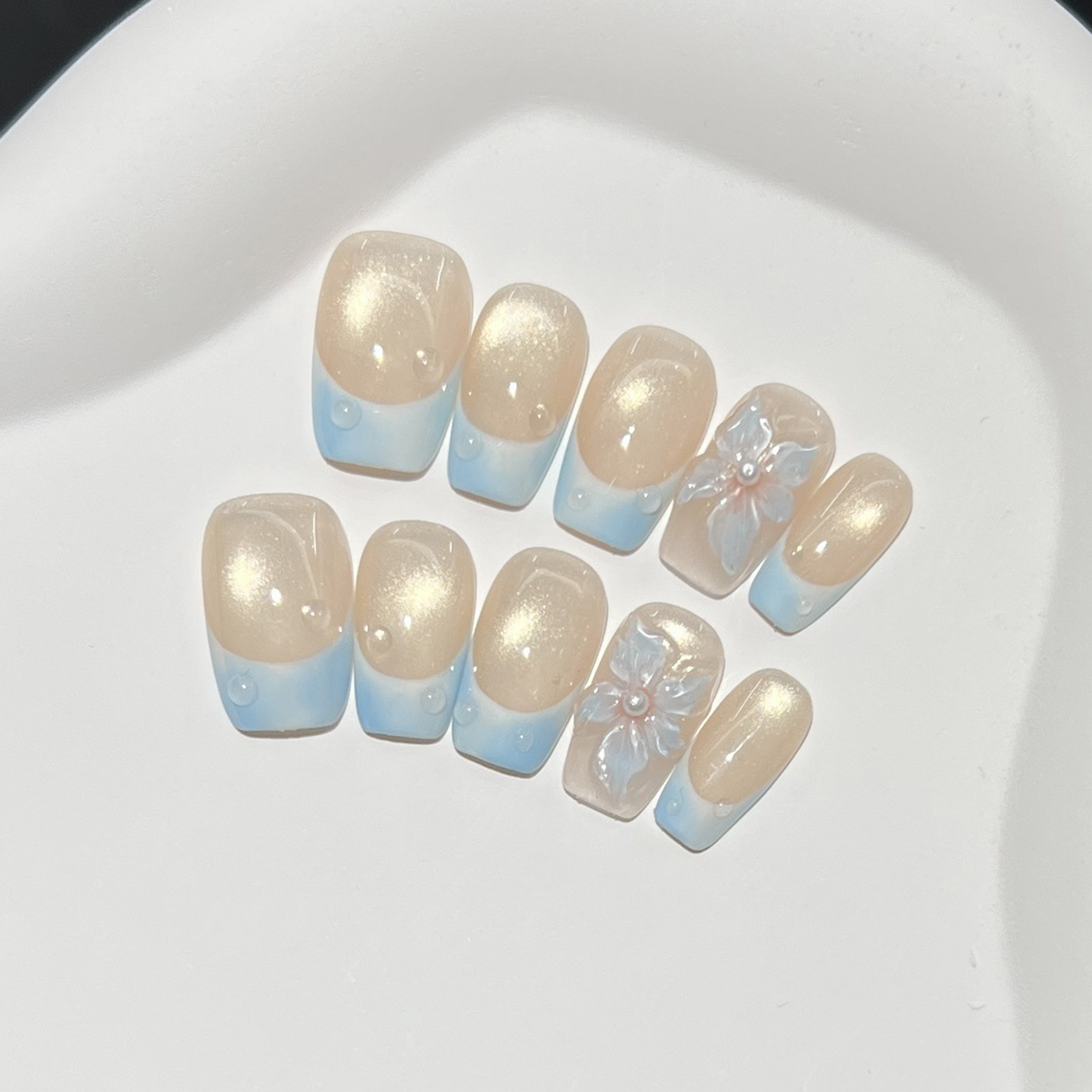 10pcs French Blue Glossy Flora - đánh giá và giá Nail Art Eye Cat