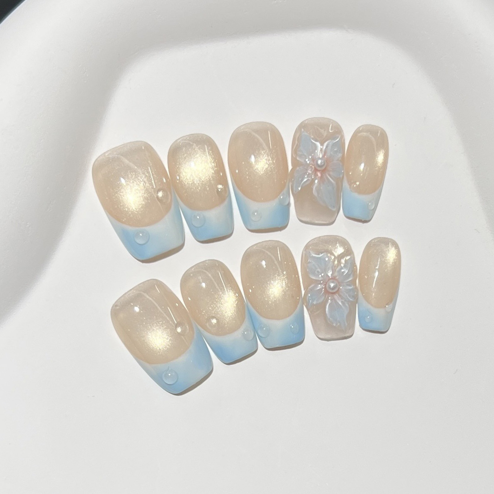 10pcs French Blue Glossy Flora - đánh giá và giá Nail Art Eye Cat