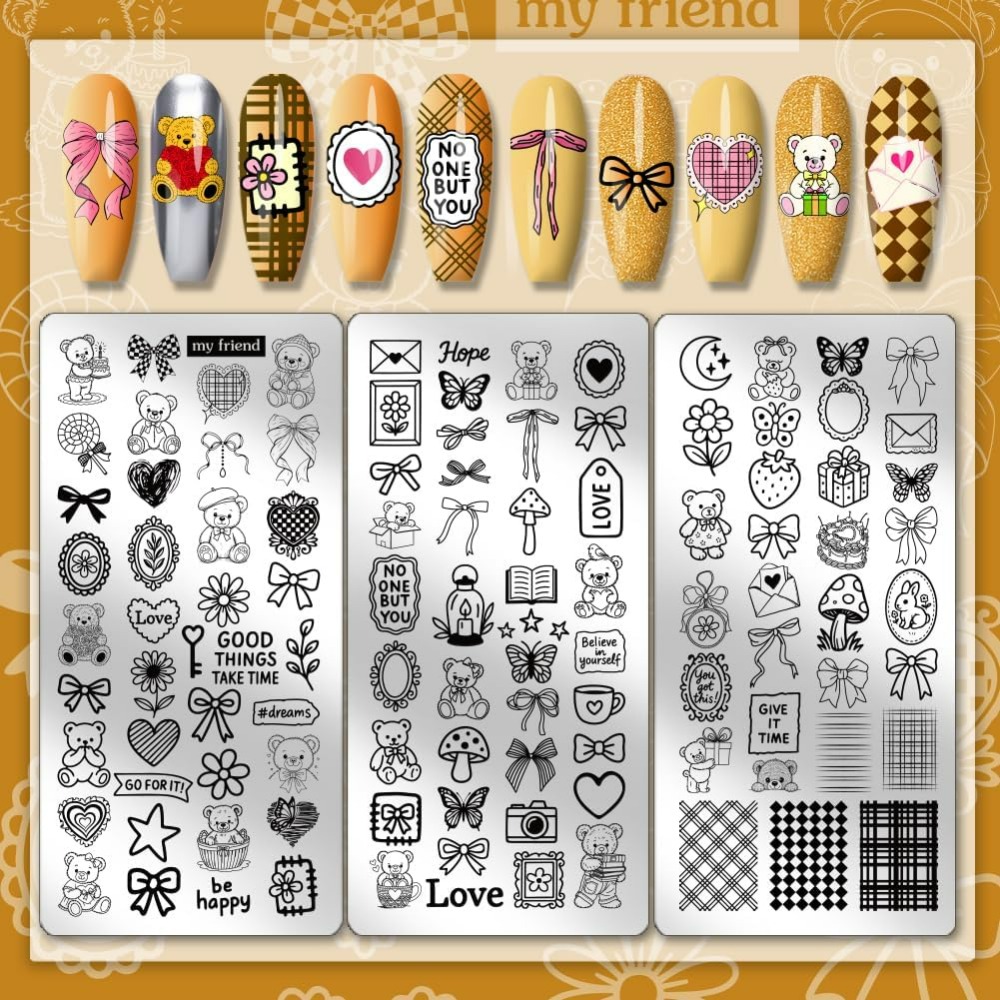 3pcs Cute Bear Nail Stamping P - đánh giá và giá Nail Art Inspo