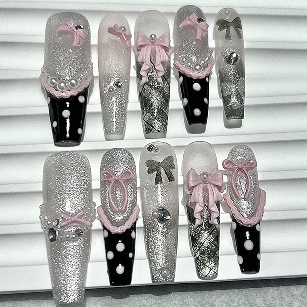 10PCS Y2K Black Pink French Ha - đánh giá và giá Nail Art Inspo