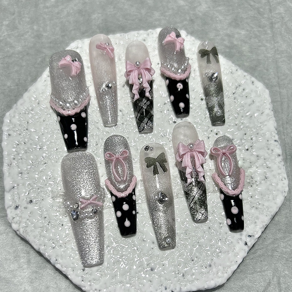 10PCS Y2K Black Pink French Ha - đánh giá và giá Nail Art Inspo