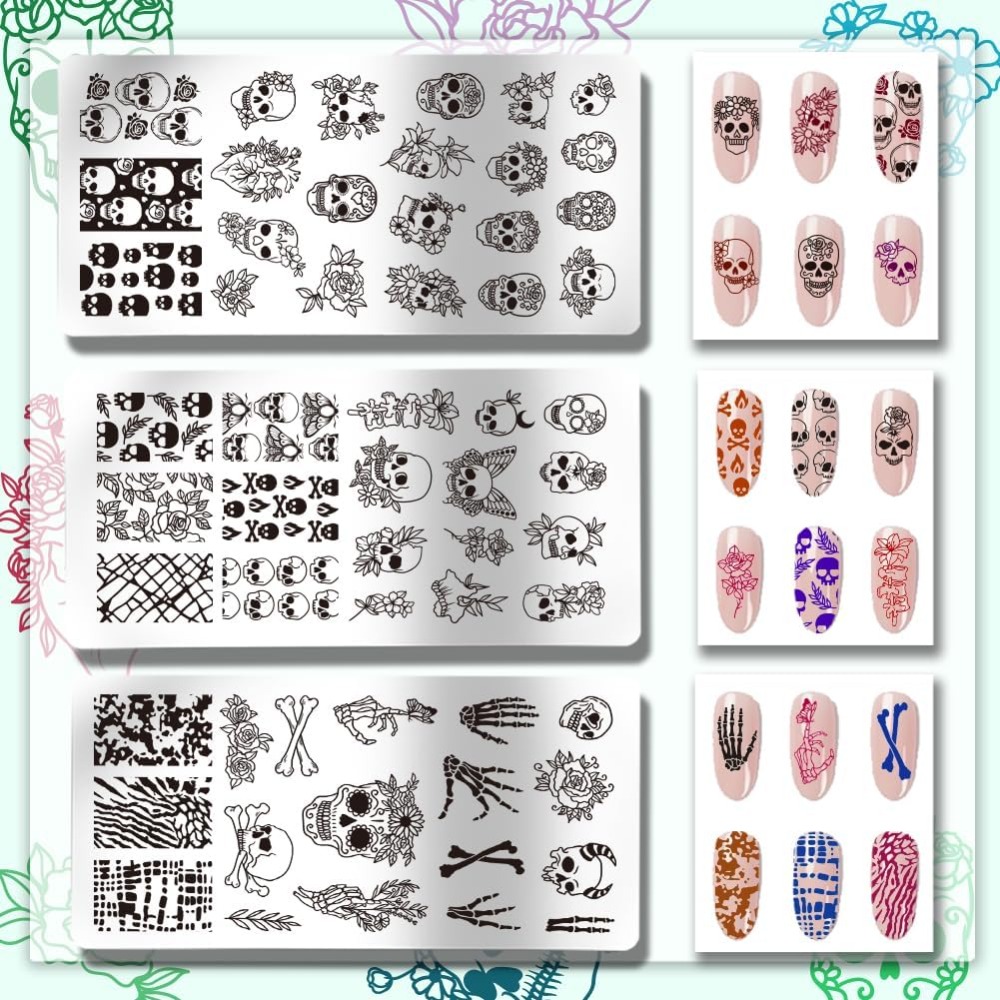 3pcs Gothic Skull Nail Stamper - đánh giá và giá Nail Art Inspo