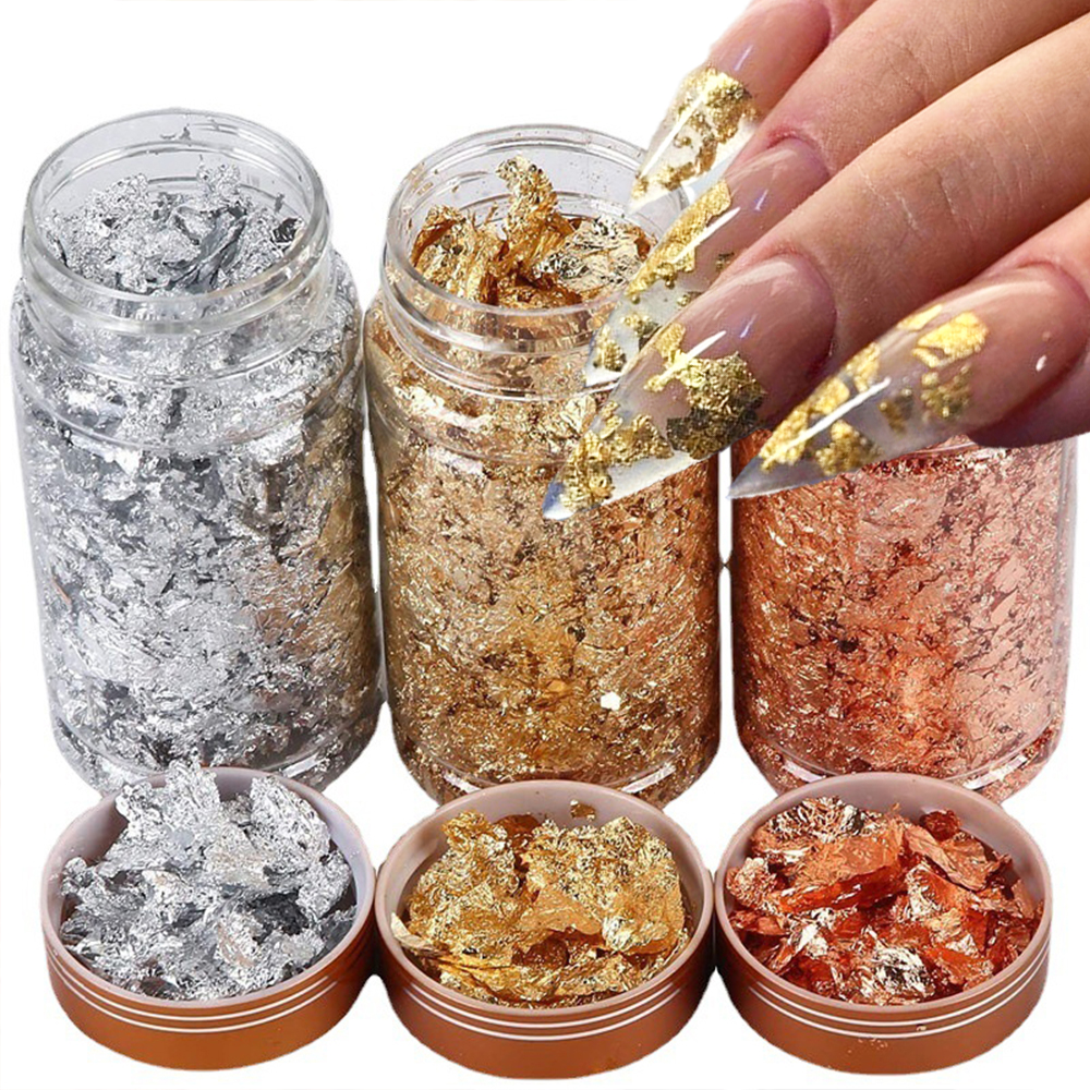 1Box Gold Leaf Flakes Foil Pap - đánh giá và giá Nail Art Rose Gold