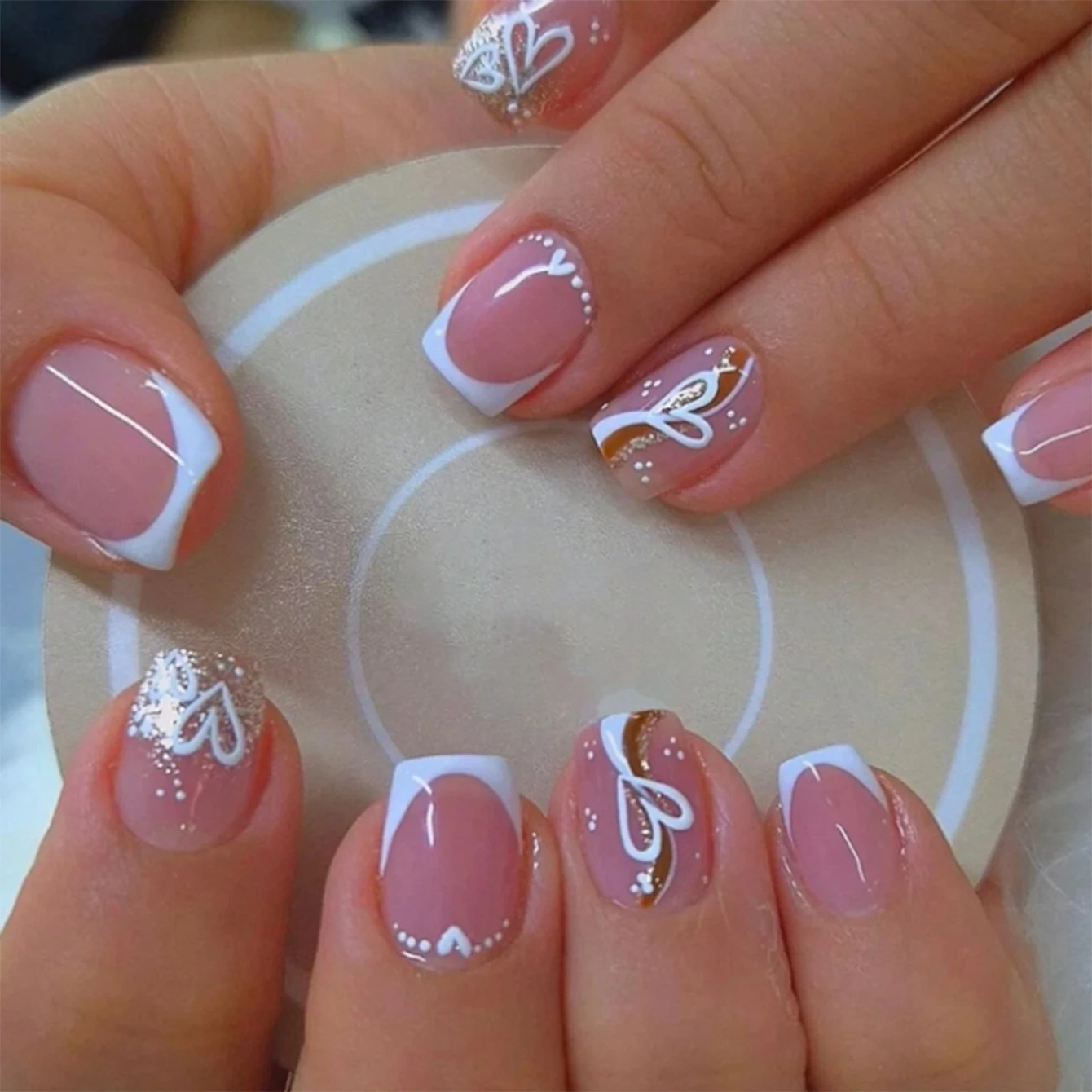 24PCS nude pink short square f - đánh giá và giá Nail Adhesive Tab