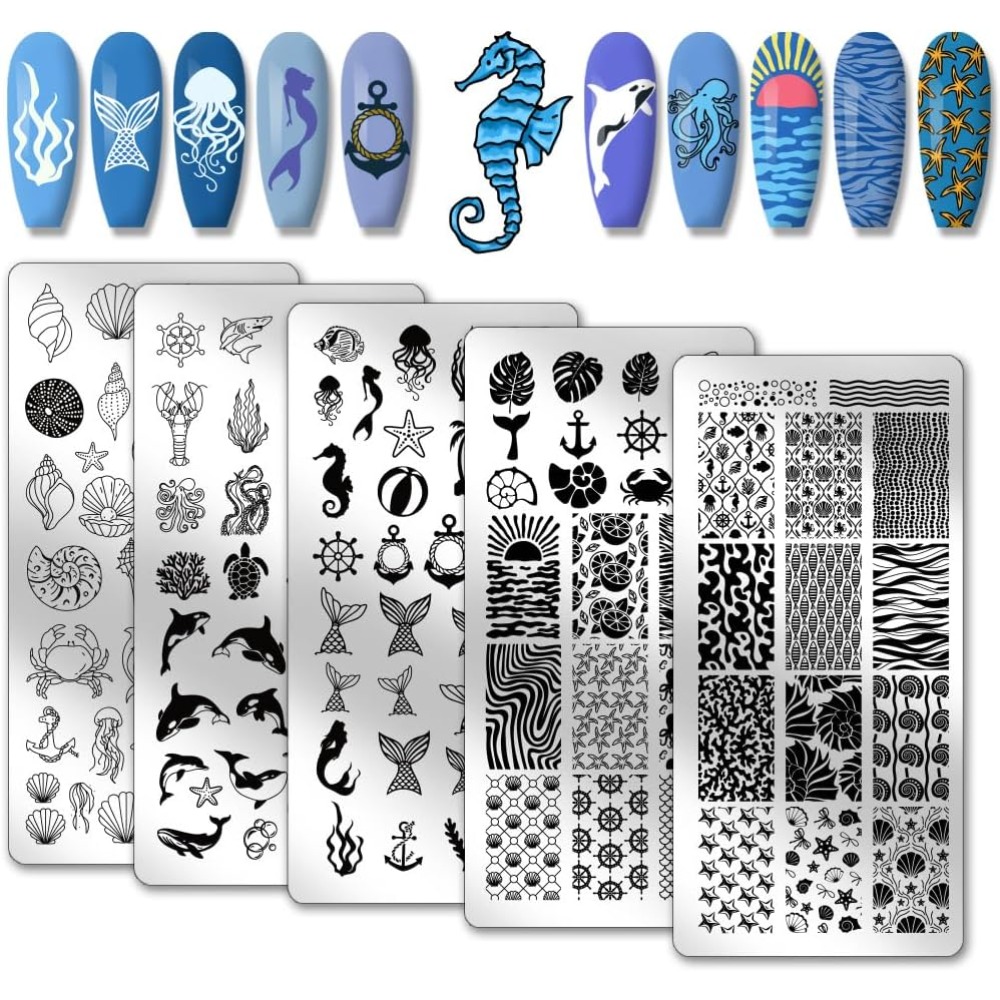 5pcs Ocean Theme Nail Stamping - đánh giá và giá Nail Art Inspo