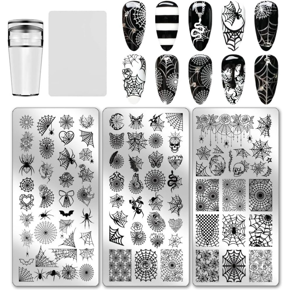 3pcs Spider Web Nail Stamping  - đánh giá và giá Nail Art Inspo