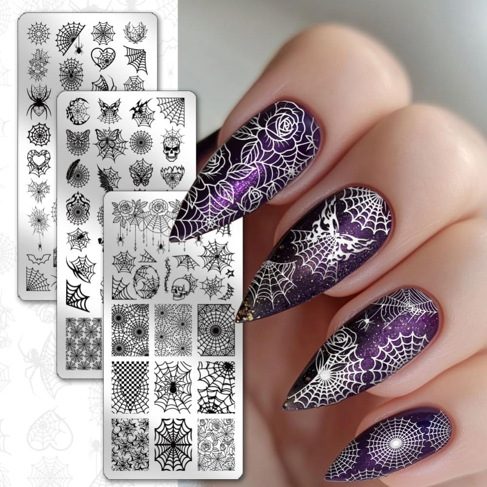 3pcs Spider Web Nail Stamping  - đánh giá và giá Nail Art Inspo